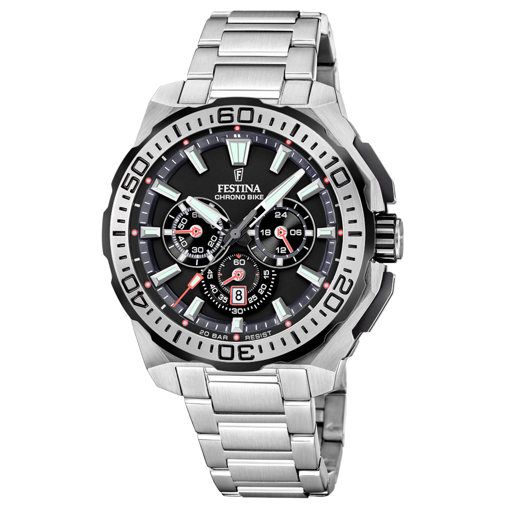 CHRONO BIKE MENS BLACK DIAL SILVER STEEL 