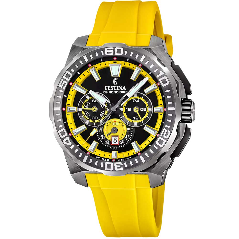 CHRONO BIKE MENS BLACK YELLOW DIAL YELLOW SILICONE 