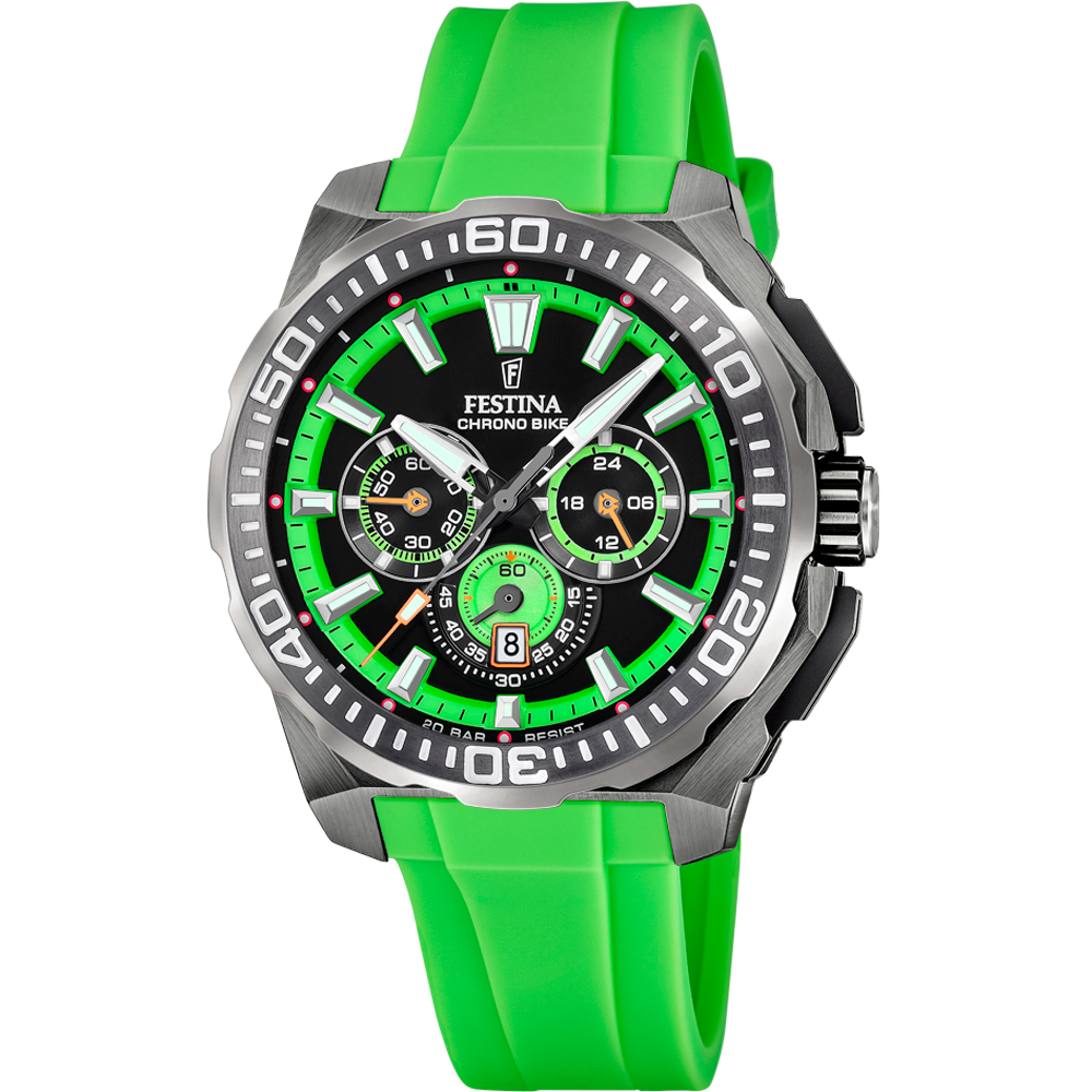 CHRONO BIKE MENS BLACK GREEN DIAL GREEN SILICONE 
