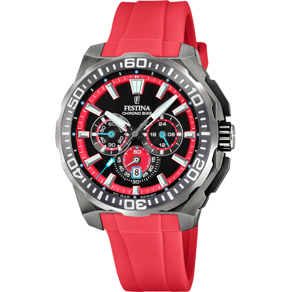 CHRONO BIKE MENS BLACK RED DIAL RED SILICONE 