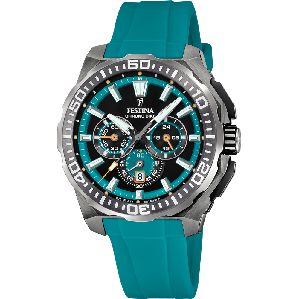 CHRONO BIKE MENS BLACK TEAL DIAL TEAL SILICONE 