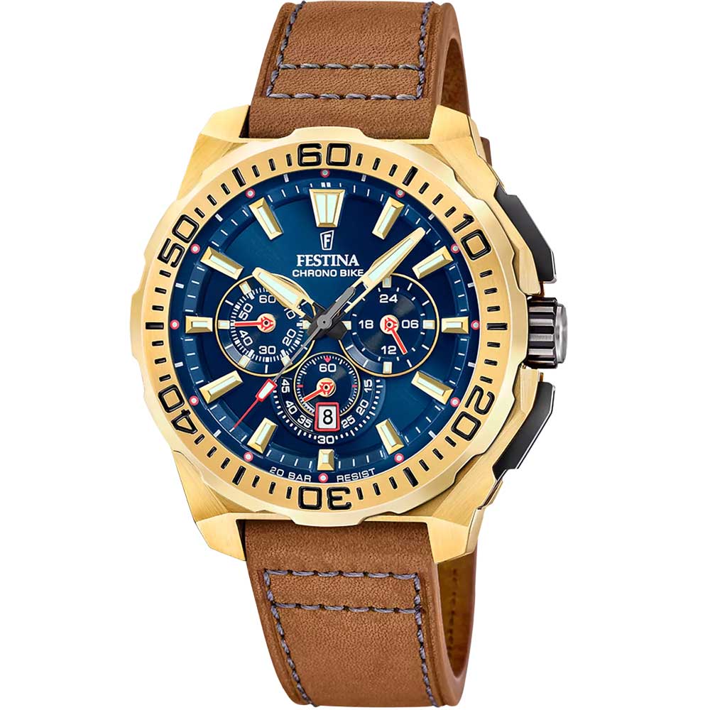 CHRONO BIKE MENS BLUE DIAL BROWN LEATHER 