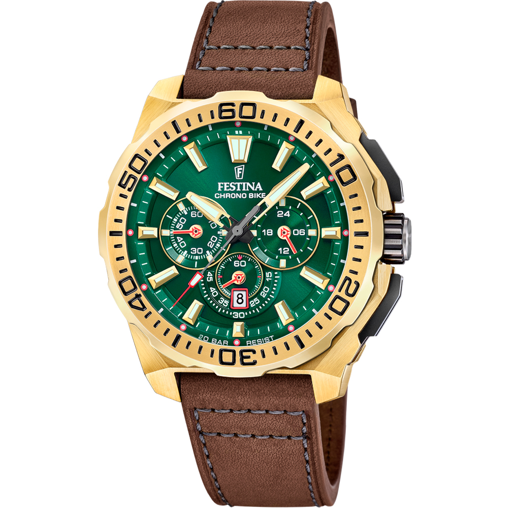 CHRONO BIKE MENS GREEN DIAL BROWN LEATHER 