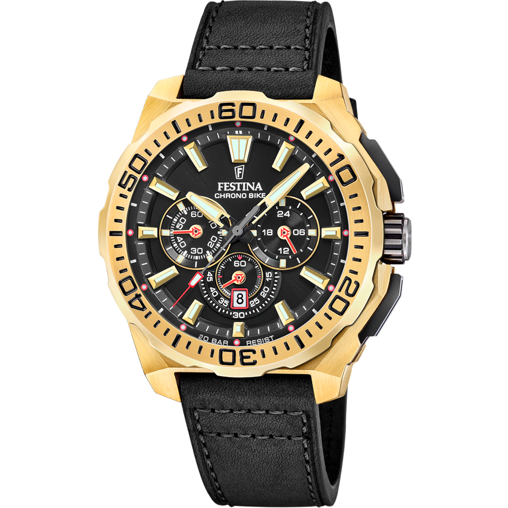 CHRONO BIKE MENS BLACK DIAL BLACK LEATHER 