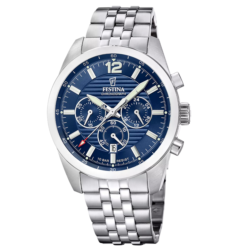 TIMELESS CHRONOGRAPH MENS BLUE DIAL SILVER STEEL 
