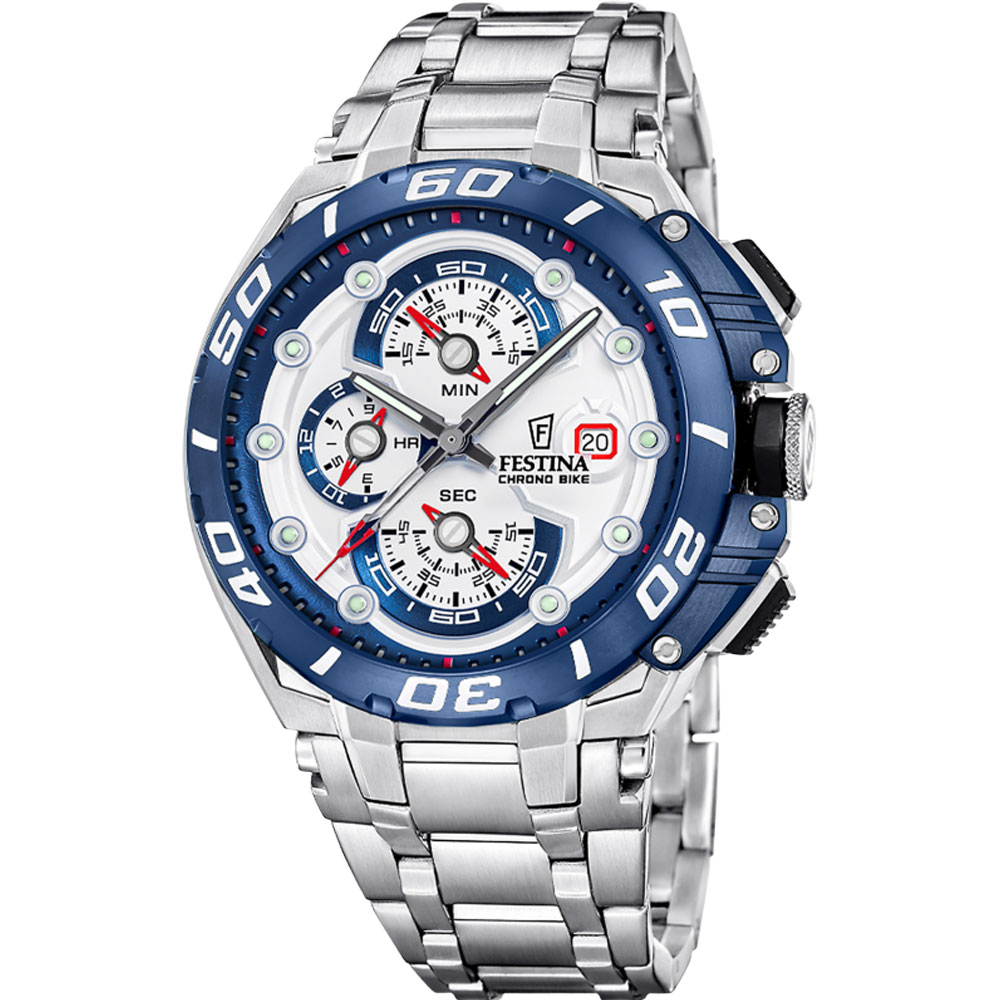 CHRONO BIKE MENS WHITE DIAL SILVER STEEL 