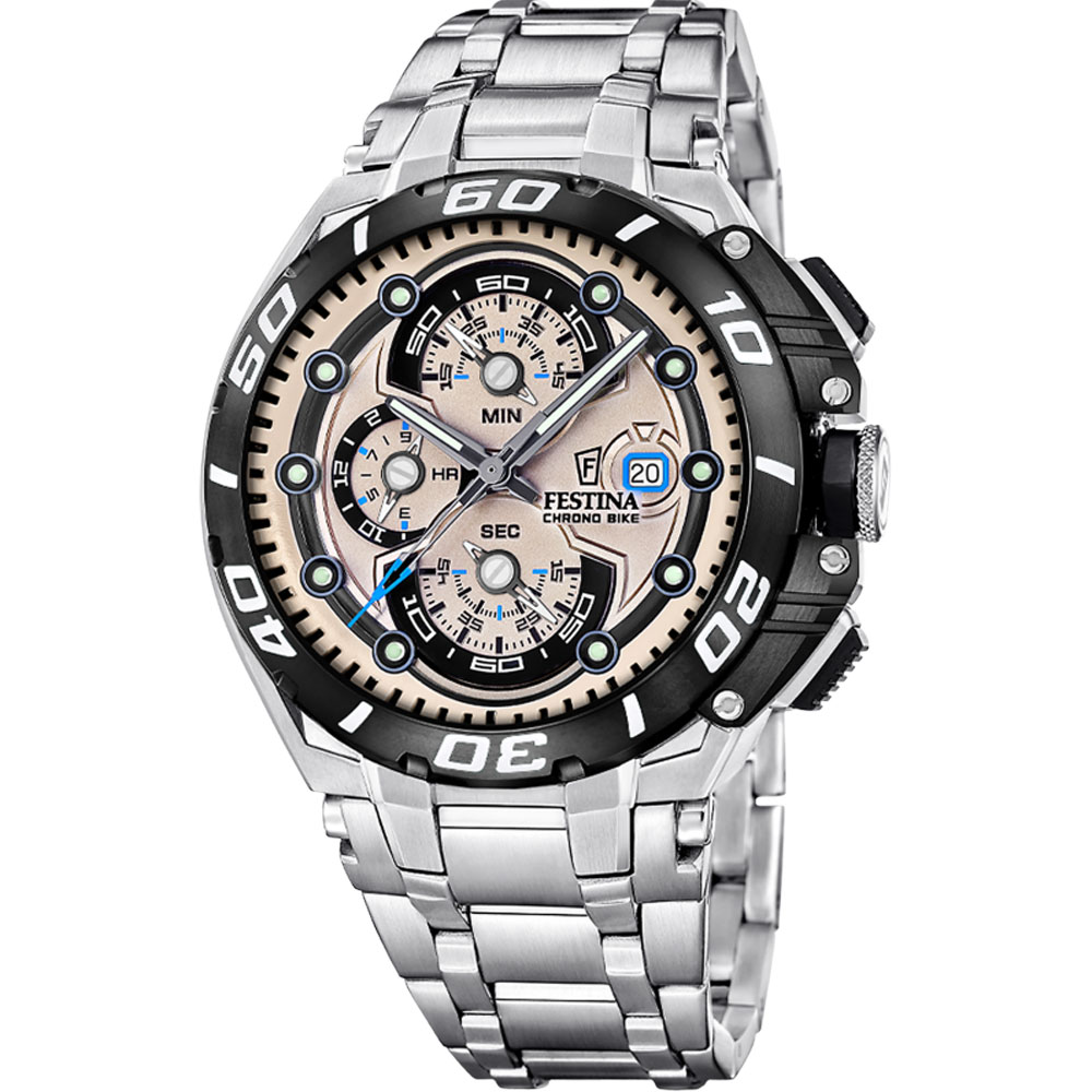 CHRONO BIKE MENS CREAM DIAL SILVER STEEL 