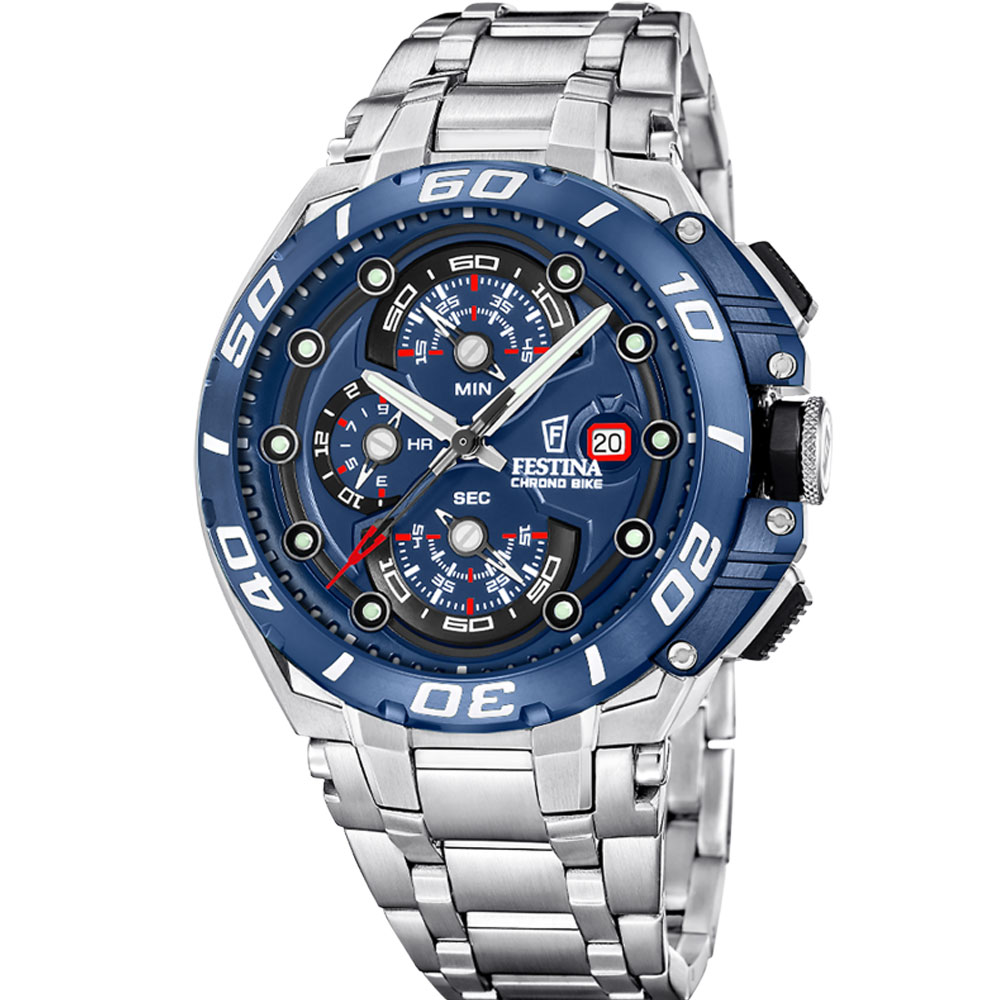 CHRONO BIKE MENS BLUE DIAL SILVER STEEL 