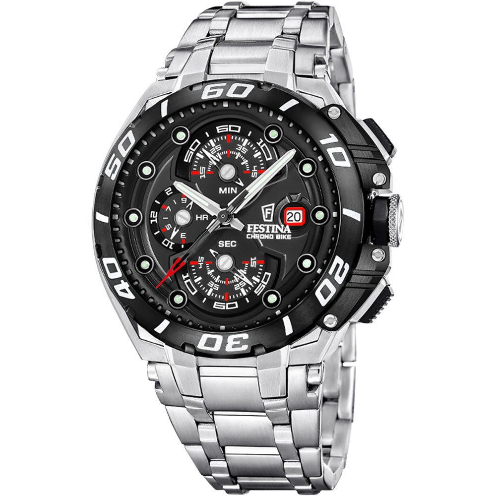 CHRONO BIKE MENS BLACK DIAL SILVER STEEL 
