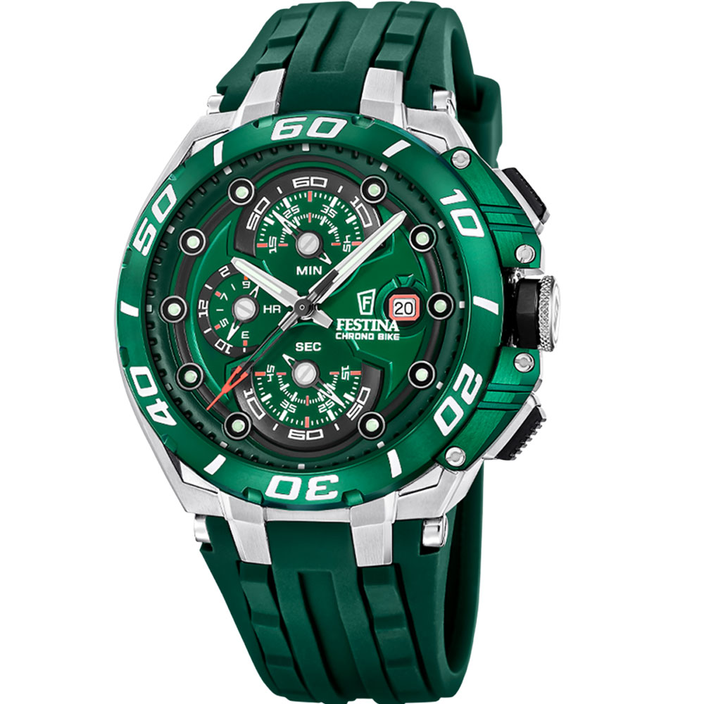 CHRONO BIKE MENS GREEN DIAL GREEN SILICONE