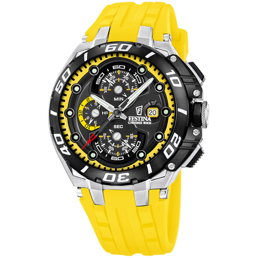 CHRONO BIKE MENS BLACK DIAL YELLOW SILICONE