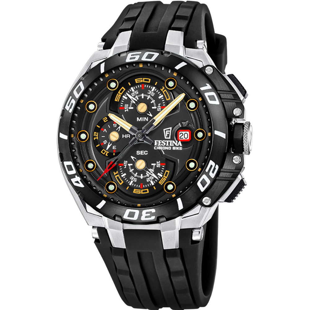CHRONO BIKE MENS BLACK DIAL BLACK SILICONE