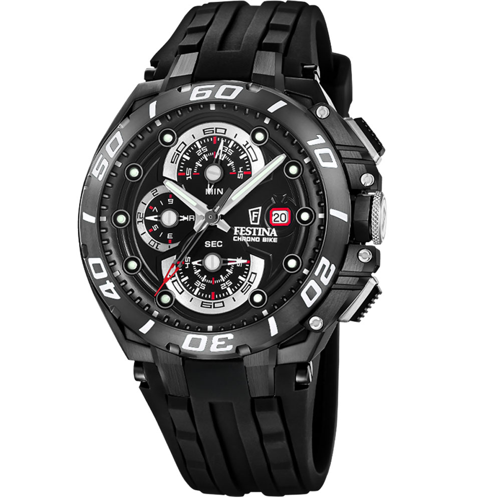 CHRONO BIKE MENS BLACK DIAL BLACK STEEL