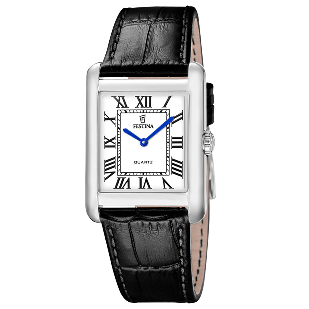 ON THE SQUARE MENS GREY DIAL BLACK LEATHER 