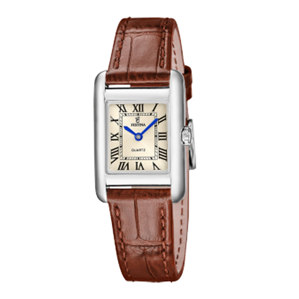 ON THE SQUARE WOMENS GOLD DIAL BROWN LEATHER 