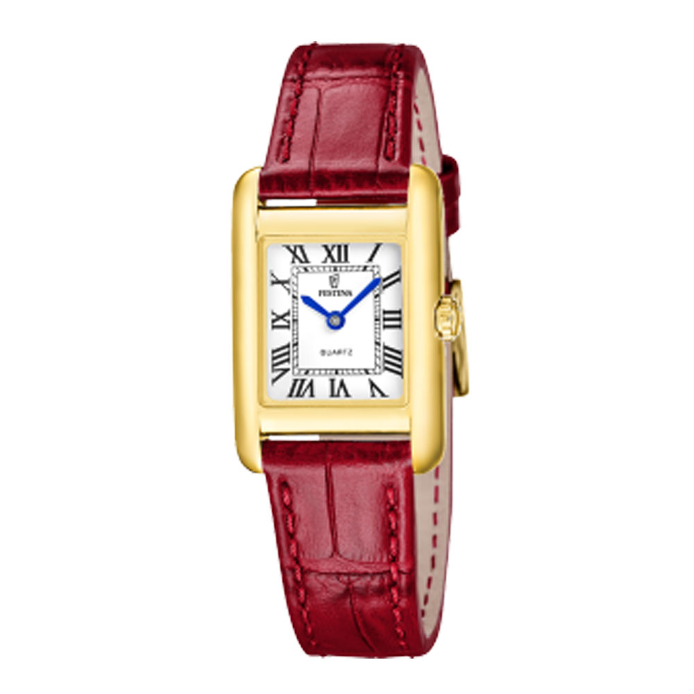 ON THE SQUARE WOMENS GOLD DIAL BURGUNDY LEATHER 