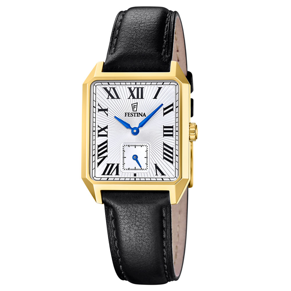ON THE SQUARE MENS SILVER DIAL BLACK LEATHER 