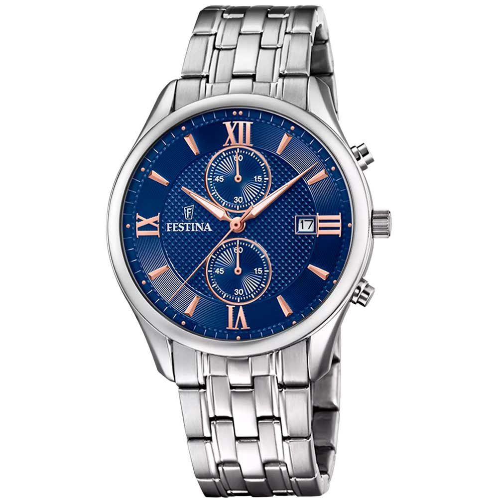 TIMELESS CHRONOGRAPH MENS BLUE DIAL SILVER STEEL 